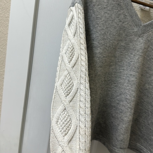 Cabi Fusion V-Neck Cropped Sweatshirt with Cable Knit Sleeves - Picture 6 of 10